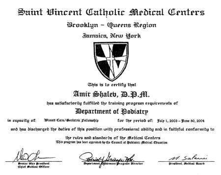 Dr. Shalev's Wound Care Certificate